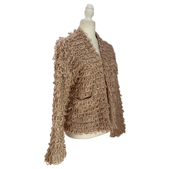 The Great. The Short Monster Loop Knit Cardigan Sweater Open Front Tan - Picture 3 of 11